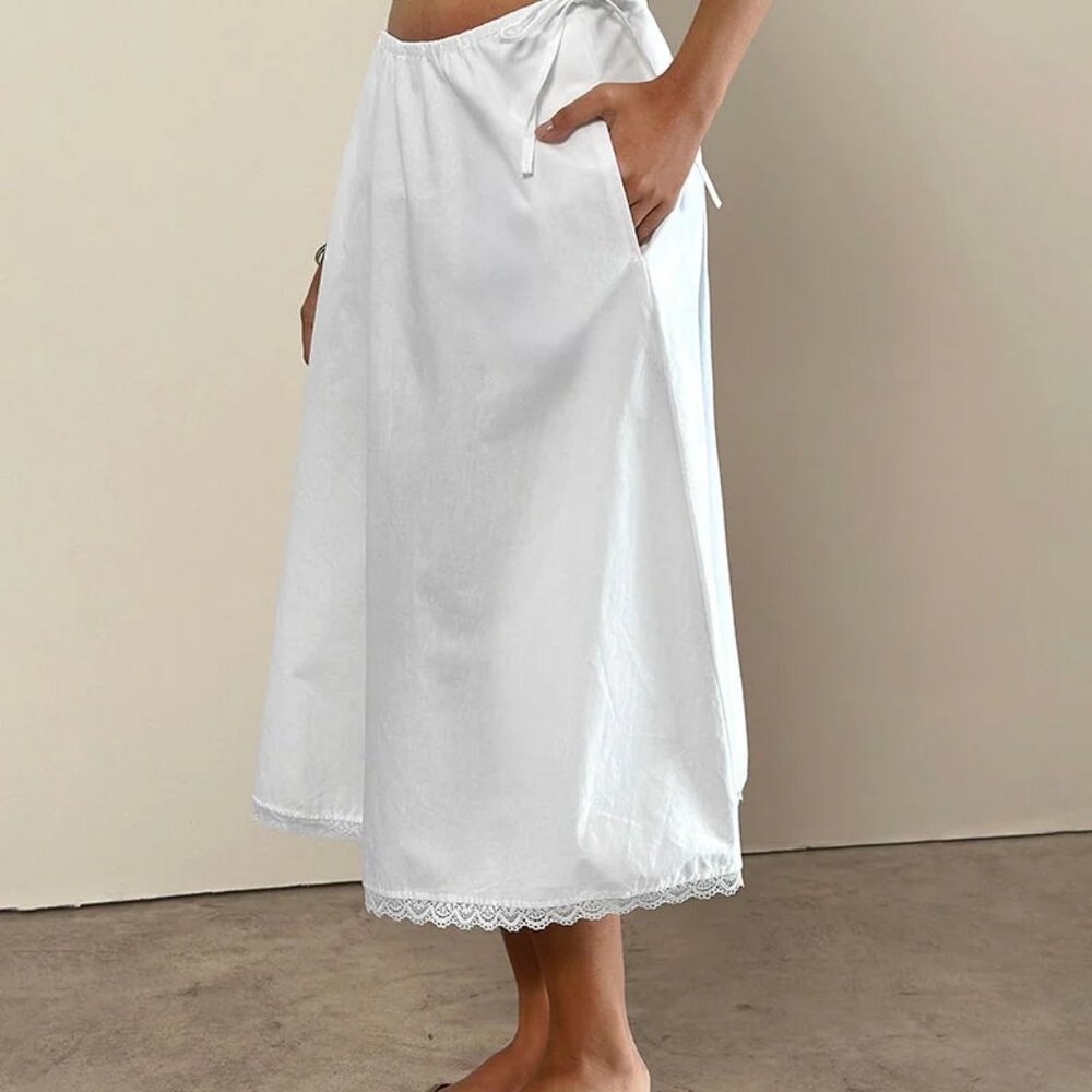 NWT Motel  Rocks Taka Midi Cotton Skirt in Poplin White XS - Picture 2 of 5